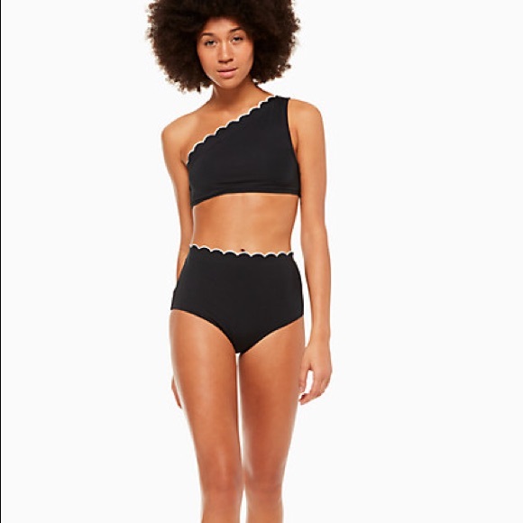 - KATE SPADE NY Contrast Scalloped  Bikini NWT S Blk - Picture 3 of 12